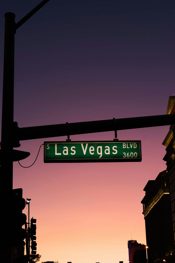 Las Vegas street sign as the sun sets