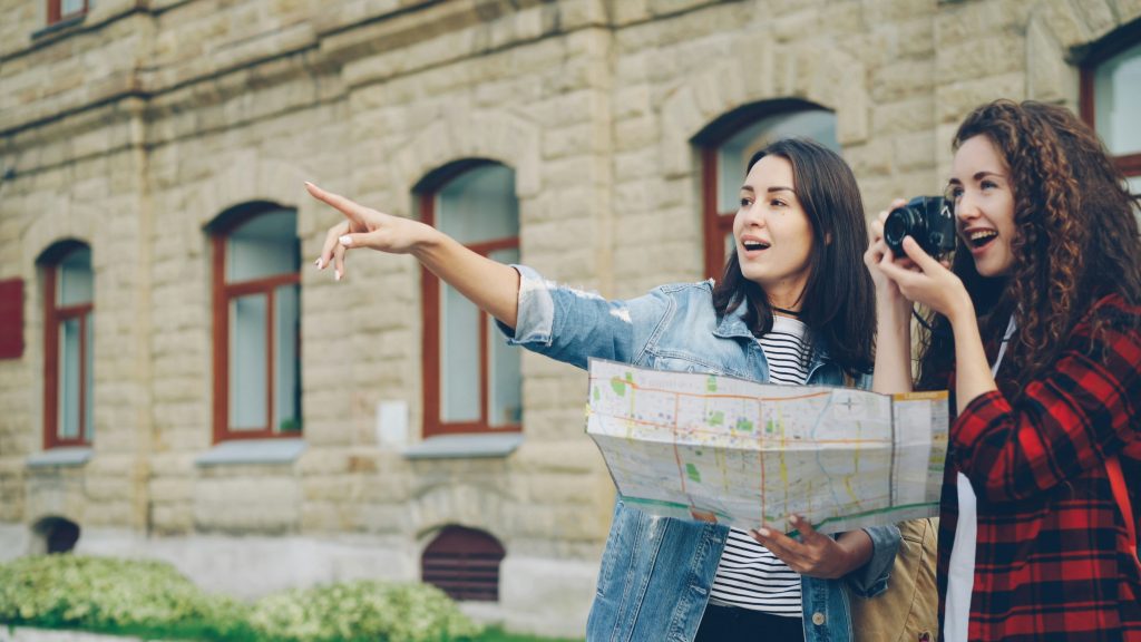 Tourists looking at a map